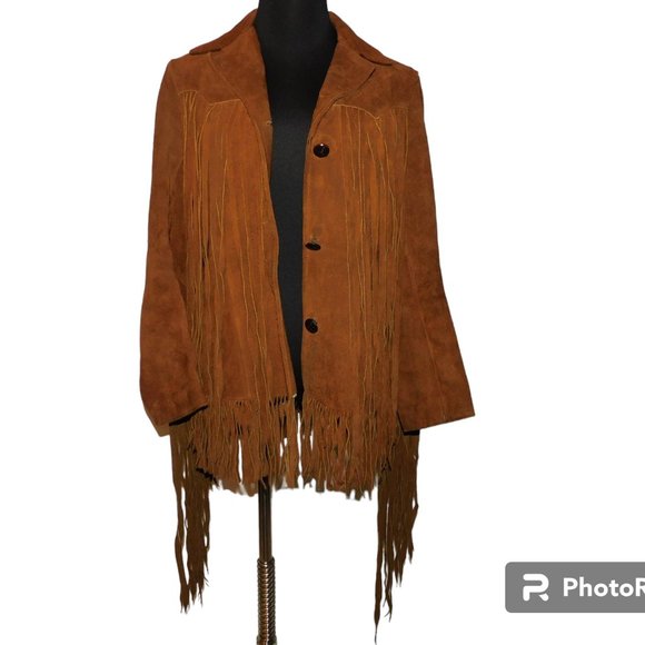 Suede Leather Fringe Vintage Coat 24" Fringe! Boho Hippie Rancher Western Jacket - Picture 1 of 15